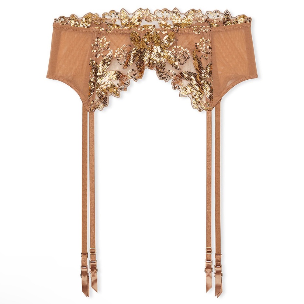 Victoria's Secret Gold Sequin Lace Garter Belt